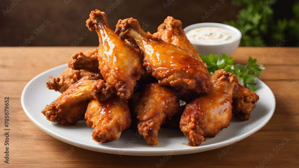 Fried chicken wings on white background