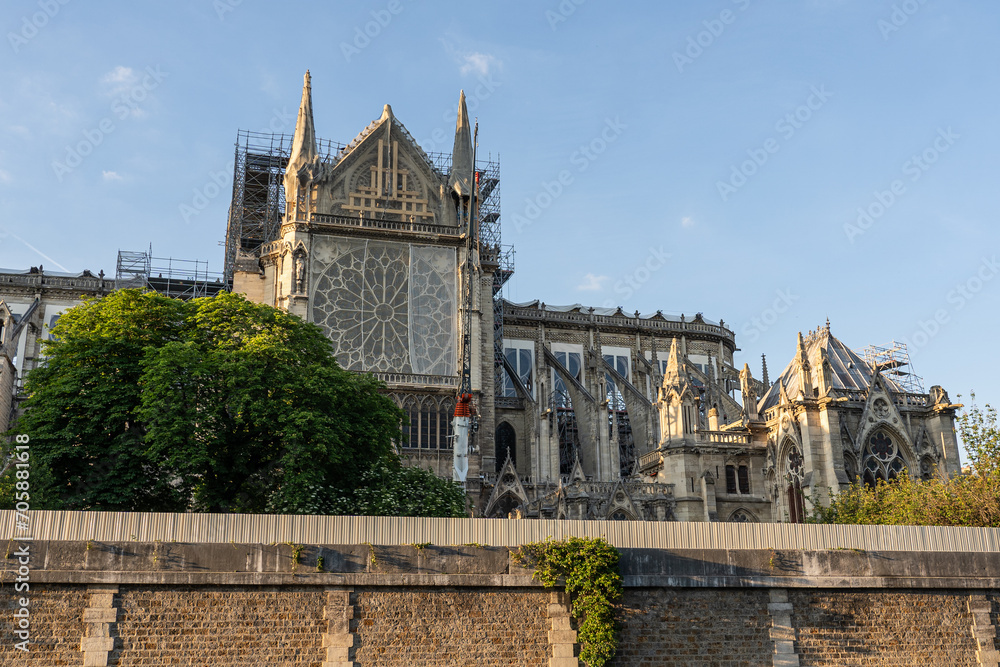 Obraz premium Renovation of cathedral Notre Dame in Paris right after fire.