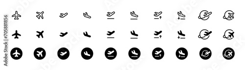Plane icon set. minimal Airplane flight transport symbol sign Travel holiday airport vector illustration graphic design art circle logo