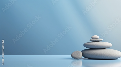 Zen Steine Meditation Wellness blauer Hintergrund minimalistisch
