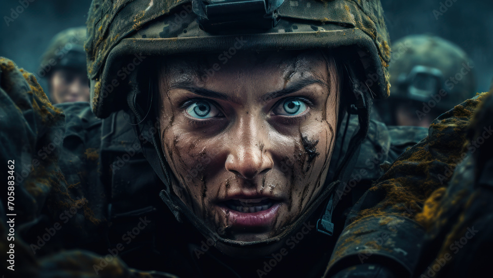 Intense Female Soldier During Military Training. Intense Female Soldier During Military Training.