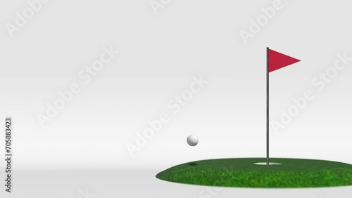 グリーンに設けられたカップにホールインするゴルフボール、カップイン、CGで作成した背景,golf,sports,スポーツ,lesson,レッスン,ゴルフ練習 photo