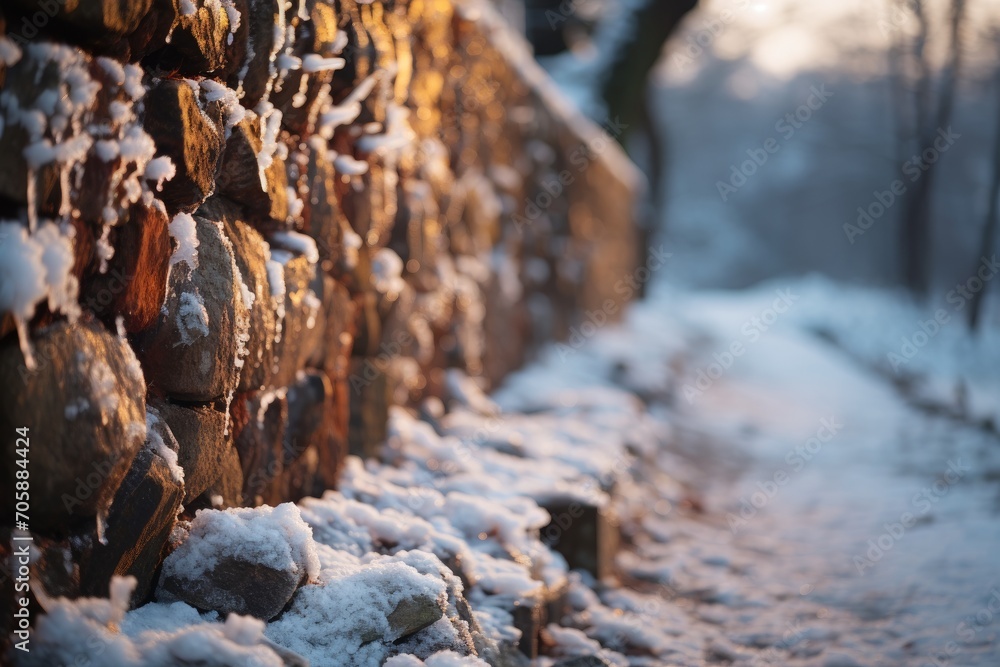 Ice wall. Beautiful frozen wall, snow close-up.