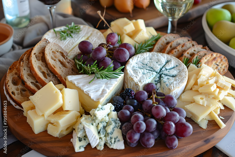 Gourmetkreationen: Eine verlockende Käseplatte präsentiert eine köstliche Vielfalt aromatischer Käsesorten Gourmetkreationen: Eine verlockende Käseplatte präsentiert eine köstliche Vielfalt aromatischer Käsesorten