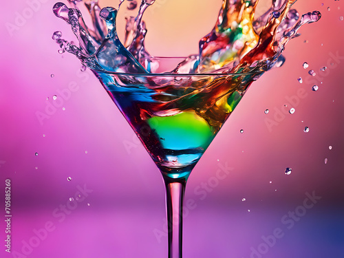 Überschwappender Cocktail im Martini Glas photo