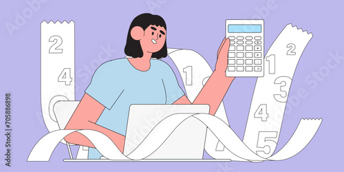 Tax time vector illustration. Character preparing documents for tax calculation, making income tax return and calculating business invoices. Taxation concept. Online accountant service for business.