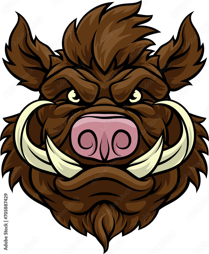 Obraz premium Boar Wild Hog Razorback Warthog Mascot Pig Cartoon