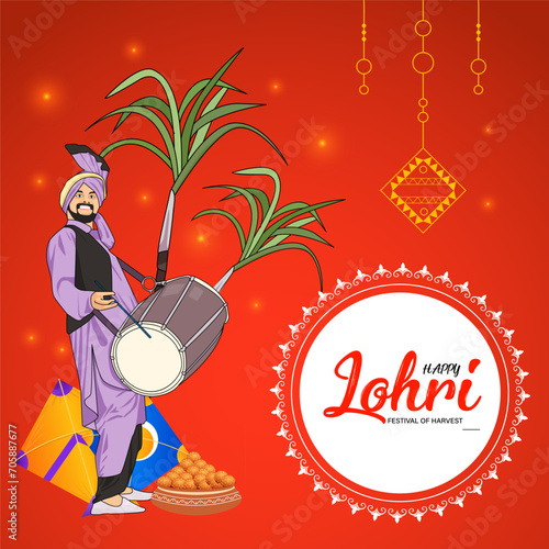 Dynamic Dhol Beats A Vibrant Celebration with Traditional Attire and Rhythmic Energy Against a Festive Red Backdrop Happy Lhori