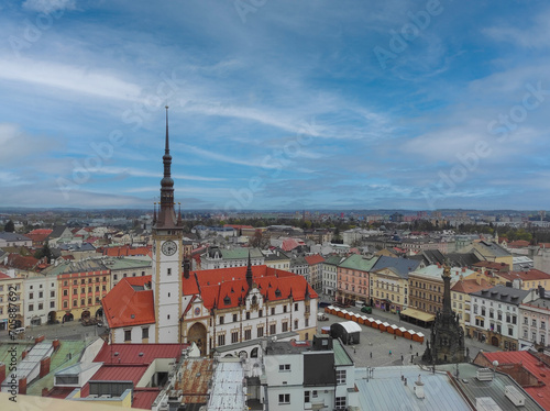 Olomouc  Czech Republic April 20  2022  Top view of the Old town  town hall and Holy Trinity Column in Olomouc  Czech Republic