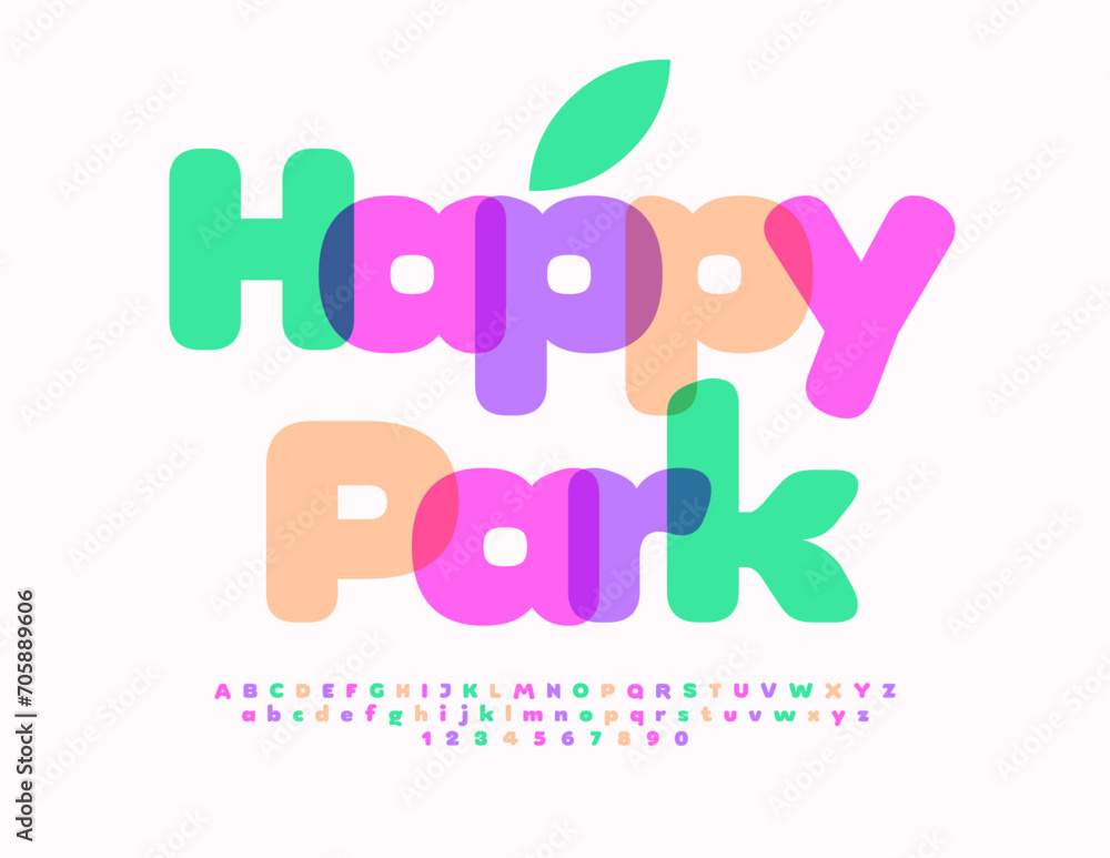 Vector modern flyer Happy Park. Children cute Font. Colorful Creative Alphabet Letters and Numbers set. Vector modern flyer Happy Park. Children cute Font. Colorful Creative Alphabet Letters and Numbers set.