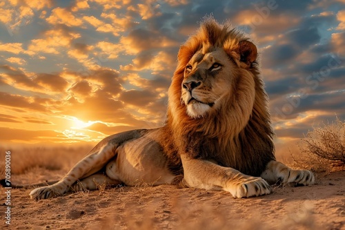 a lion laying down in the sun on a dirt ground