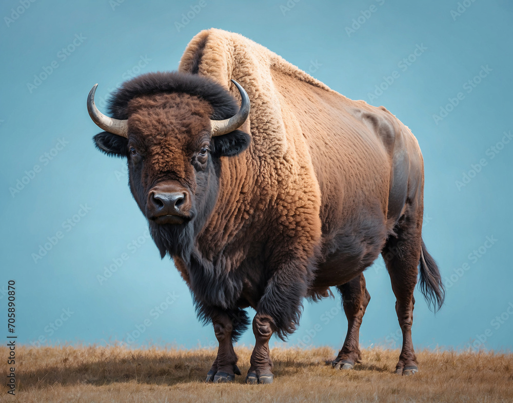 american bison. Isolated on blue pastel background american bison. Isolated on blue pastel background