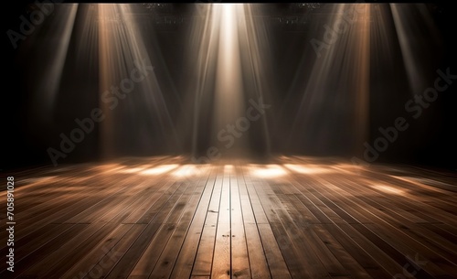 Wooden Floor Illuminated by Three Spotlights