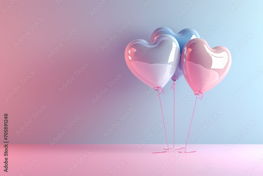 cute ballons with light pink and light blue background valentine days