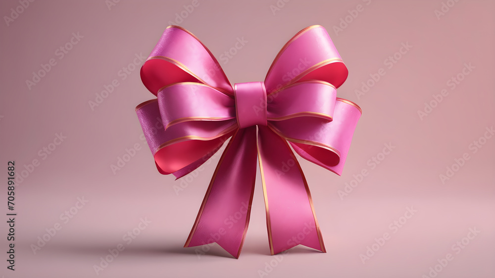 a cute pink ribbon bow isolated on white background. for a gift present Generative AI