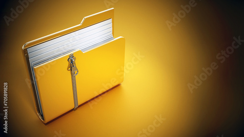 Zipped folder standing on yellow background. 3D illustration photo