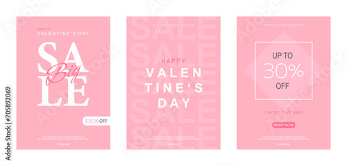 Valentines day vector flyer template set with 30% sale and discount special offers.Vector illustrations for social media banners and website. Happy valentine design vector.