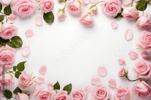  Pink roses on a white background.