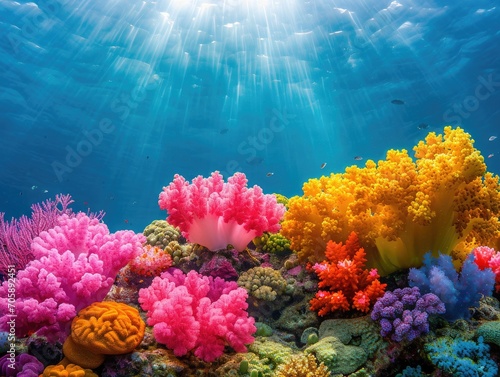 Tropical coral reef with underwater scene . Aquarium wildlife colorful marine panorama landscape nature with snorkel diving