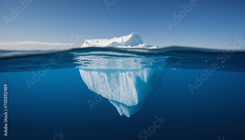 Half-submerged white iceberg in ocean, illustrating hidden danger and global warming, tip of the iceberg concept © ibreakstock