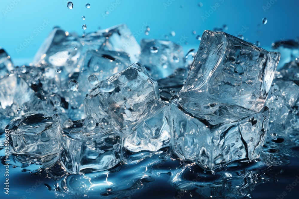 Pieces of ice close-up, melting ice water temperature below zero degrees Pieces of ice close-up, melting ice water temperature below zero degrees
