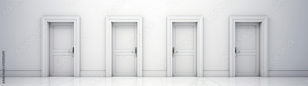 A Row of White Doors in an Empty Room A Row of White Doors in an Empty Room