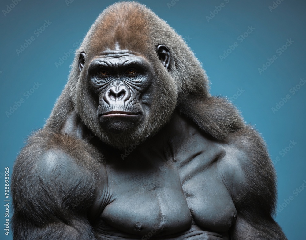 gorilla. Isolated on blue pastel background gorilla. Isolated on blue pastel background