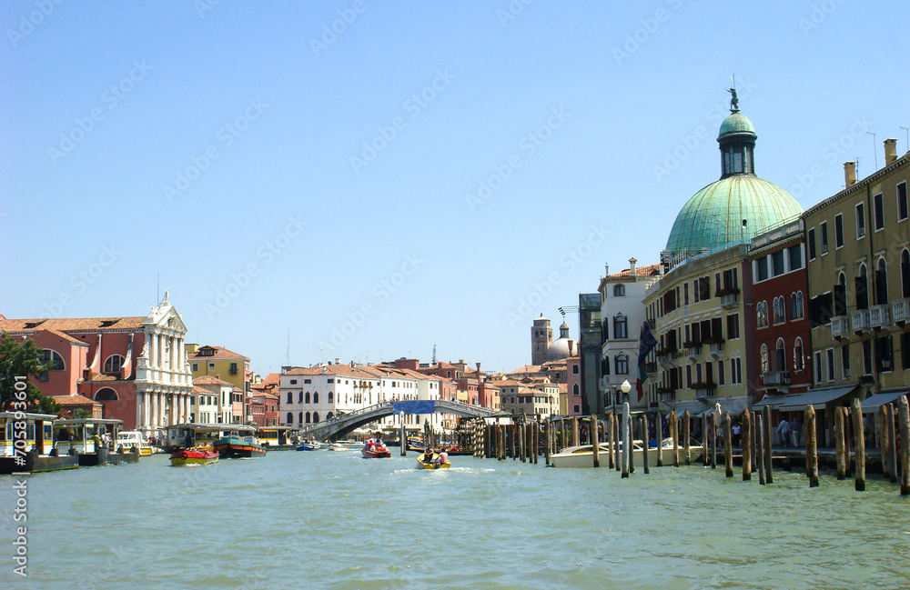 Beautiful view of city and canal on a sunny day. Venice. Italy.
