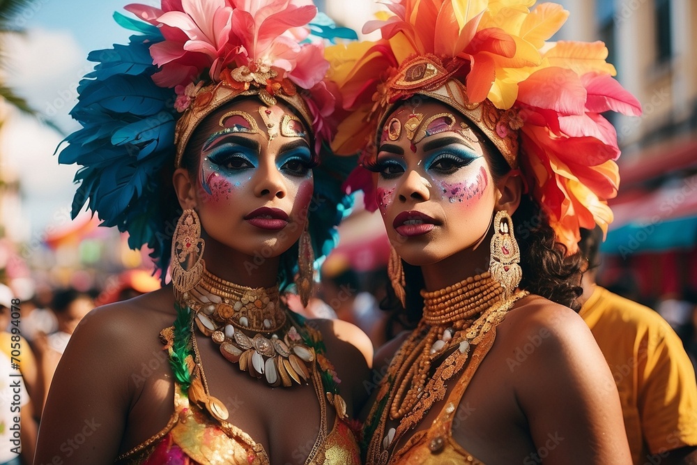 Fototapeta premium Cultural Carnival Joy: Dynamic Festivities in Brazil's Streets