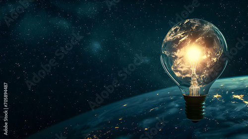 Light bulb in the night. Earth hour concept.