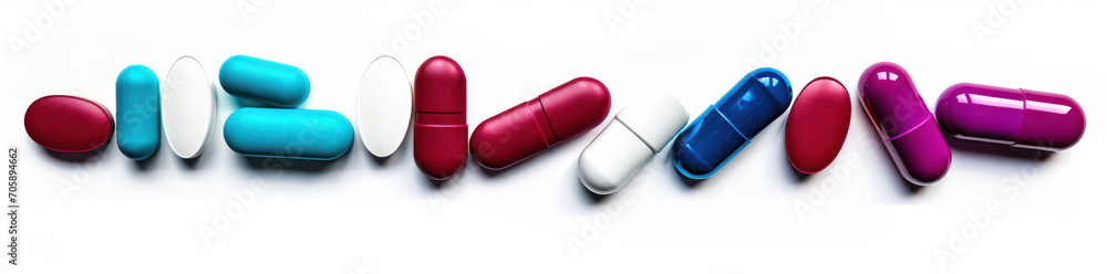 An image of a few colorful pills on a white background. An image of a few colorful pills on a white background.