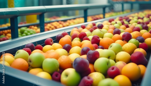 Clean fruits pass through a conveyor belt in an innovative and efficient industry.