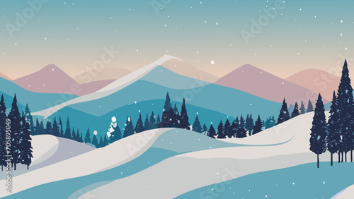 Winter Wonderland Vector Illustration: Snowfall, Forest, and Snowdrifts in pastel colours  © Karlicia