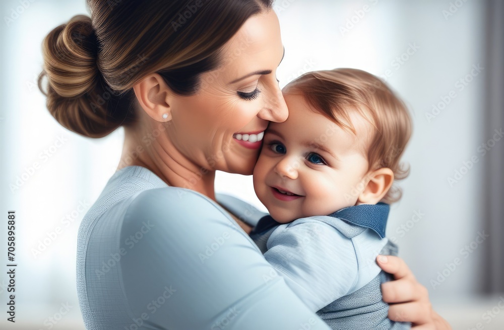 mother and baby. A smiling child hugs his mother. The concept is the joy of motherhood. mother and baby. A smiling child hugs his mother. The concept is the joy of motherhood.