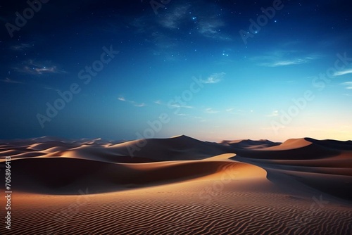 Beautiful landscape with sand dunes and starry sky. Generative AI