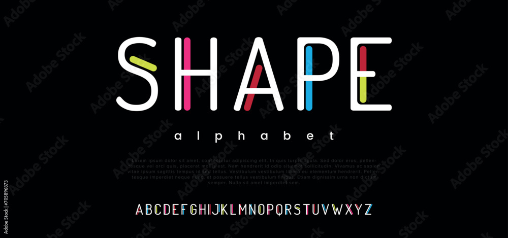 Shape Modern abstract digital alphabet font. Minimal technology typography, Creative urban sport fashion futuristic font and with numbers. vector illustration - obrazy, fototapety, plakaty 