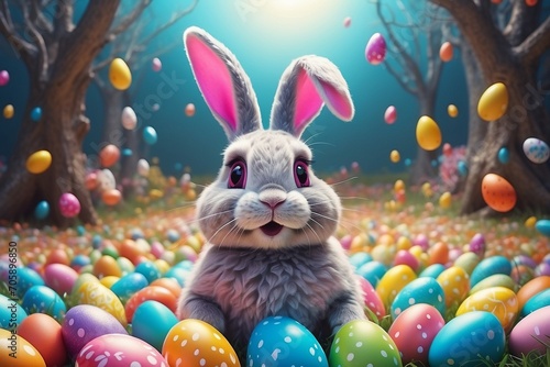 Wallpaper Mural Springtime Delight: Playful Easter Bunny Amidst a Whimsical Easter Egg Haven Torontodigital.ca