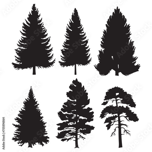 A black silhouette Pine set  Clipart on a white Background  Simple and Clean design  simplistic