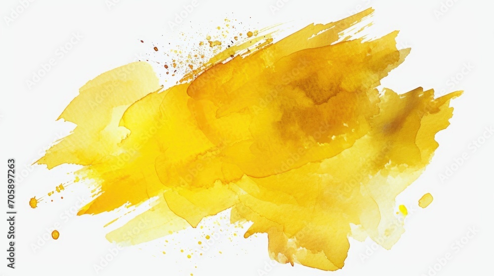 Close up of a vibrant yellow watercolor stain on a clean white background. Perfect for adding a pop of color to your designs - obrazy, fototapety, plakaty 