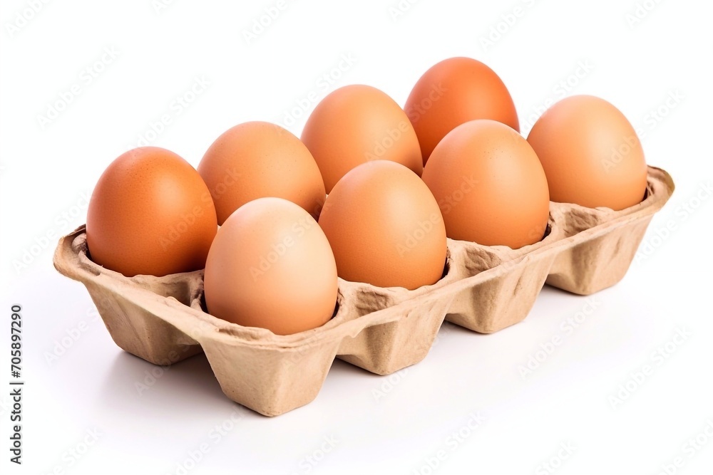 Eggs in carton package isolated on white background.