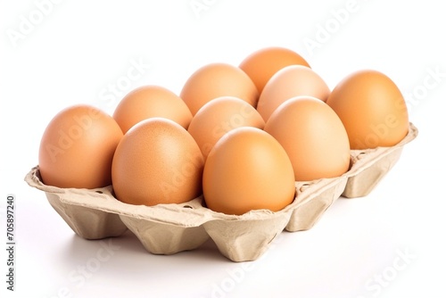 Eggs in a carton package isolated on white background.