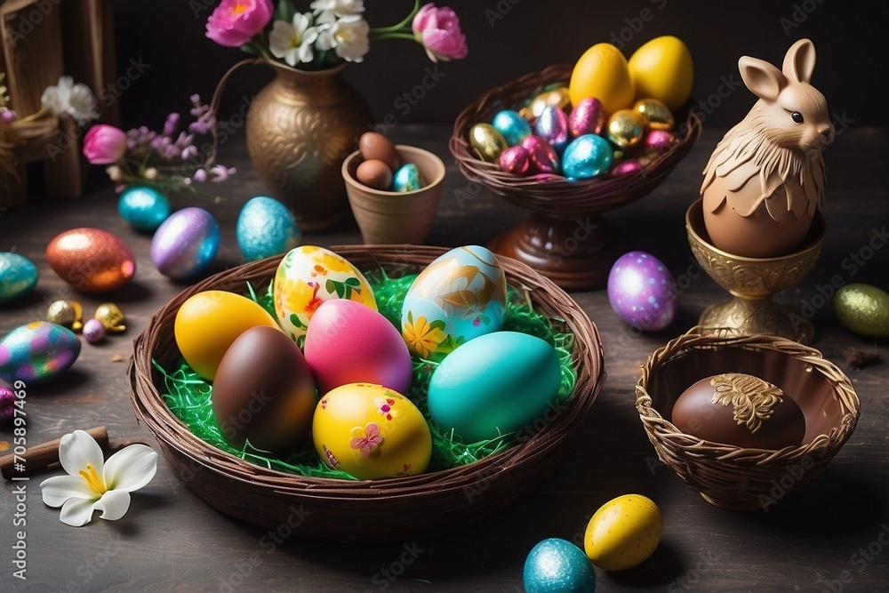 Fototapeta premium Easter Kaleidoscope: A Vibrant Array of Colorful Easter Eggs