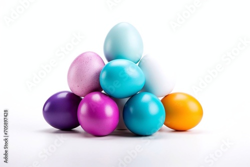 Colorful Easter eggs arranged in the form of a pyramid isolated on a white background. Happy Easter concept.