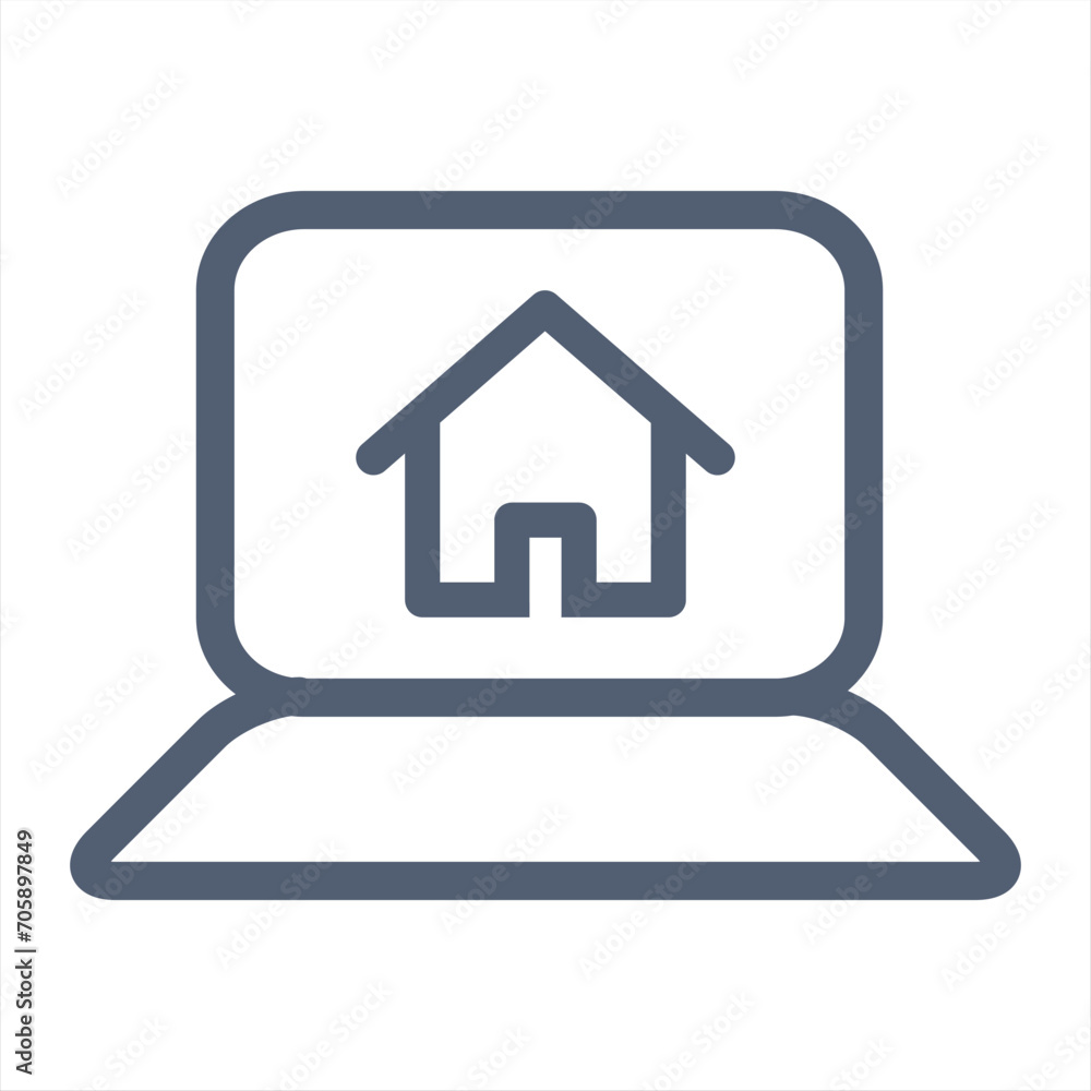Laptop with house on screen icon vector, filled flat sign, solid pictogram isolated on white. Online selling real estate symbol, logo illustration. Laptop with house on screen icon vector, filled flat sign, solid pictogram isolated on white. Online selling real estate symbol, logo illustration.