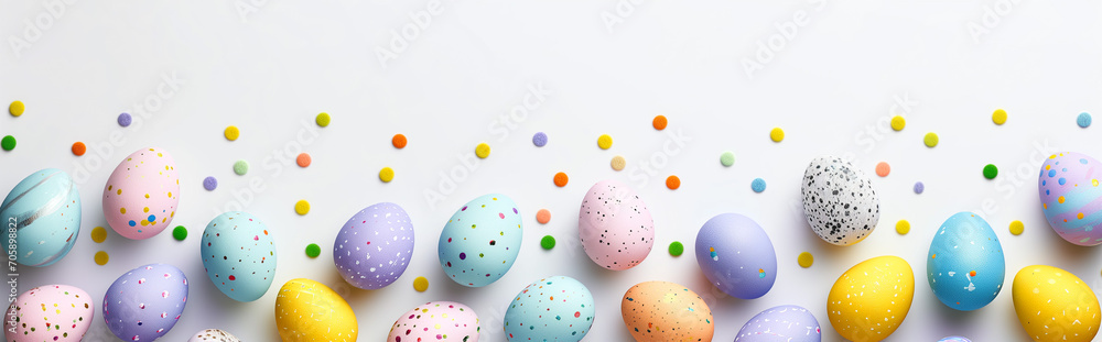 abstract colorful background, easter eggs banner, white, copy space