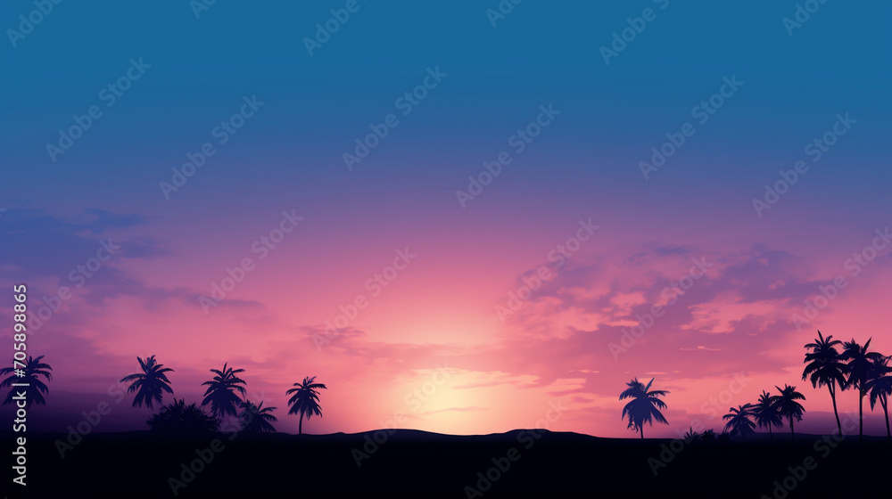 Obraz premium Sunset Horizon: Silhouette of a tranquil sunset with a gradient sky, providing a calming backdrop for showcasing products or adding text, Background, Copy Space