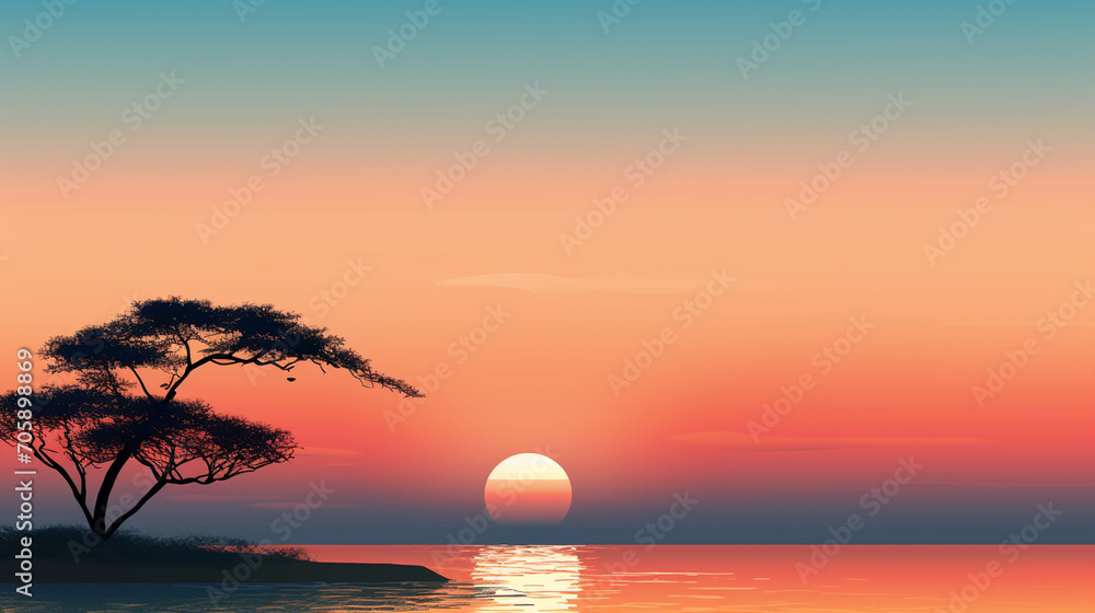 Sunset Horizon: Silhouette of a tranquil sunset with a gradient sky, providing a calming backdrop for showcasing products or adding text, Background, Copy Space