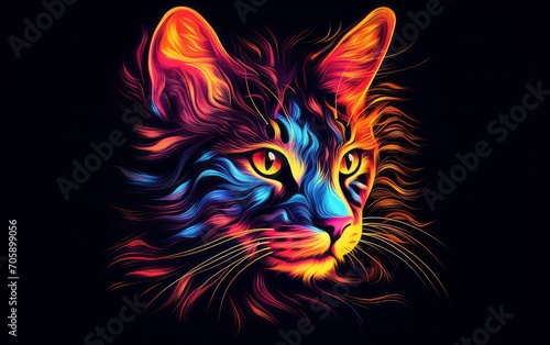 cat neon design, black background