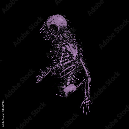 hand drawn skull skeleton death metal illustration. drak art illustration