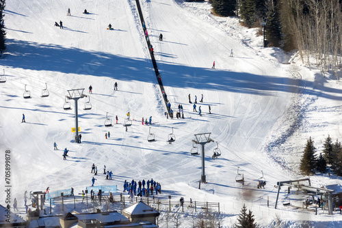 Skiers in Vail Colorado, Scenic View of Ski Resort